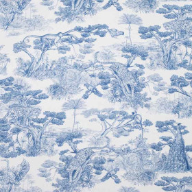 Toile de jouy bleu Animalia Thevenon