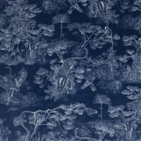 Toile de jouy velours bleu Animalia Thevenon