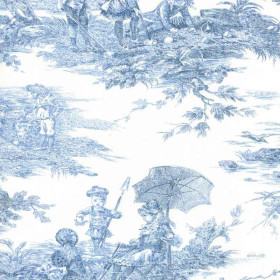 Toile de Jouy bleu Histoire d'Eau Thevenon 280 cm