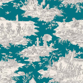Toile de Jouy gris bleu canard Histoire d'Eau Thevenon 280 cm