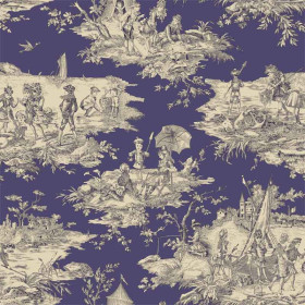 Toile de Jouy marine bleu Histoire d'Eau Thevenon 280 cm