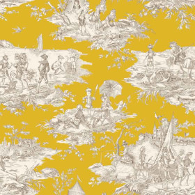 Toile de Jouy moutarde Histoire d'Eau Thevenon 280 cm