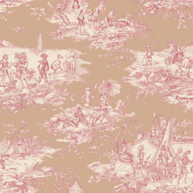 Toile de Jouy rose Histoire d'Eau Thevenon 280 cm