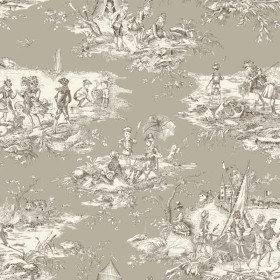 Toile de Jouy sépia lin Histoire d'Eau Thevenon 280 cm