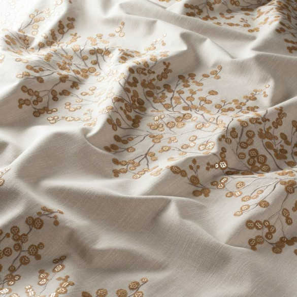 Tissu brodé Winter Blossom ambre Jab