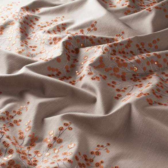 Tissu brodé Winter Blossom orange Jab