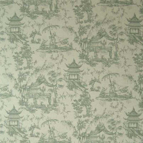Toile de Jouy ivoire vert Sichuan Casal