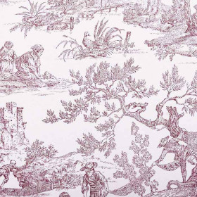 Toile de jouy rouge scène de pêche 280 cm
