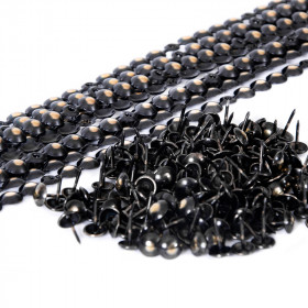 Lot de 10 bandes de clous tapissier Lentille Fer Bronze renaissance 9,5 mm + 200 clous