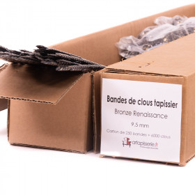 Carton de 250 bandes de clous tapissier Lentille Fer Bronze Renaissance 9,5 mm + 6000 clous