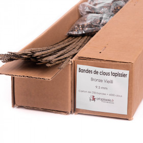 Carton de 250 bandes de clous tapissier Lentille Fer Bronze Vieilli 9,5 mm + 6000 clous