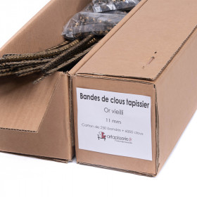 Carton de 250 bandes de clous tapissier Lentille Fer Or Vieilli 11 mm + 6000 clous