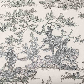 Toile de jouy noir scène de pêche 280 cm