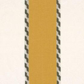 Tissu rayé brodé Paléole moutarde Casamance