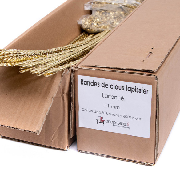 Carton de 125 bandes de clous tapissier Perle Fer Laitonné 11 mm + 3000 clous