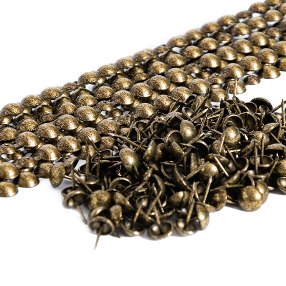 Lot de 10 bandes de clous tapissier Perle Fer Or vieilli 11 mm + 180 clous