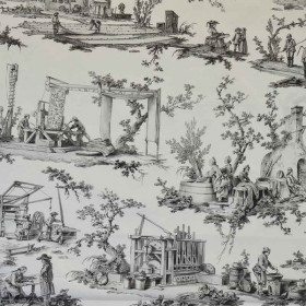 Toile de jouy gris Les Travaux de la Manufacture Casal