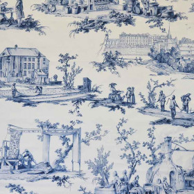 Toile de jouy bleu Les Travaux de la Manufacture Casal