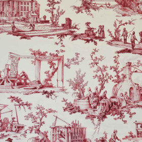 Toile de jouy rouge Les Travaux de la Manufacture Casal